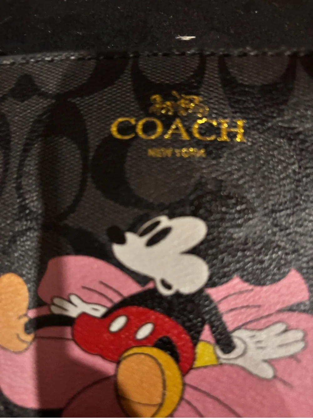 COACH Black Signature Wristlet with Pink Mickey Graphic very rare very beautiful